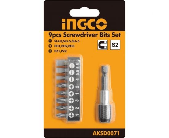 Набор бит с магнитным держателем (9 предметов; 25 мм) INGCO AKSD0071 – изображение 2