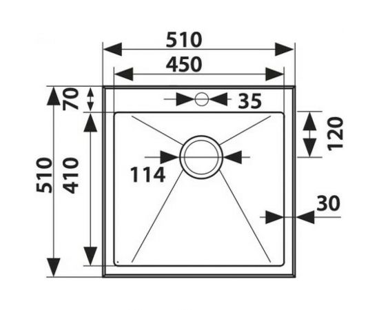 Кухонная мойка KAISER 510x510x200, 1.2 мм/Silver KSM-5151 – изображение 3
