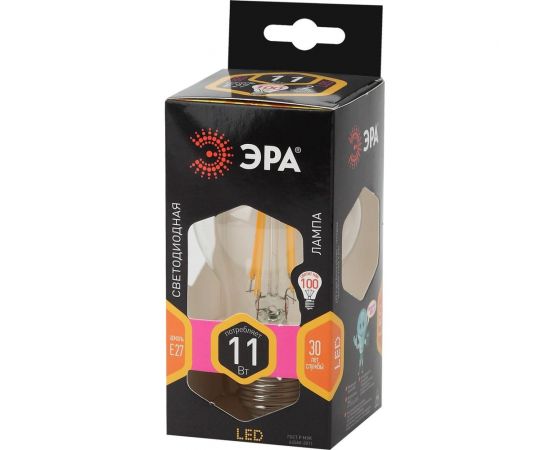Светодиодная лампа ЭРА FLED, A60-11W-827-E27 филамент, груша, 11Вт, теплый, Е27 Б0035025 – изображение 3