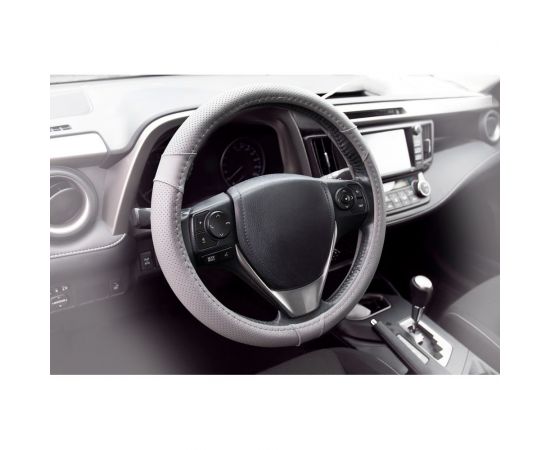 Оплетка KRAFT перфорированная эко-кожа, размер M, 38 см, серая KT 800349 – изображение 3