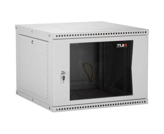 Настенный разборный шкаф TLK 19, 12U, стеклянная дверь, серый TWI-126060-R-G-GY 