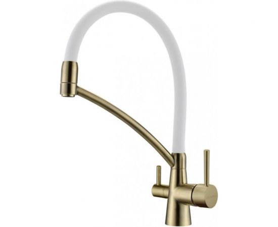 Смеситель для кухни Paulmark Sigen бронза, белый шланг, резиновый излив Si213111-BRw 