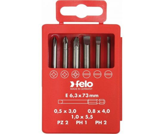 Набор бит SL/PZ/PH Industrial 73 мм в кейсе, 6 шт. Felo 03092716 