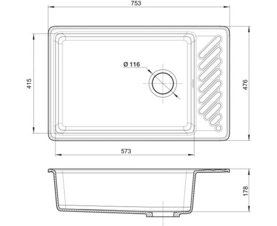 Мойка GranFest QUARZ чаша+крыло, 760х480 мм, бежевый 51 – изображение 2