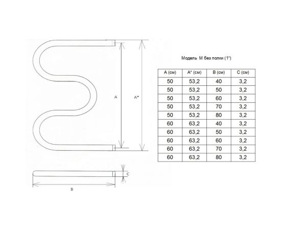 Полотенцесушитель Двин M 60/70 1" Без полки Водяной К0 10167008 – изображение 3