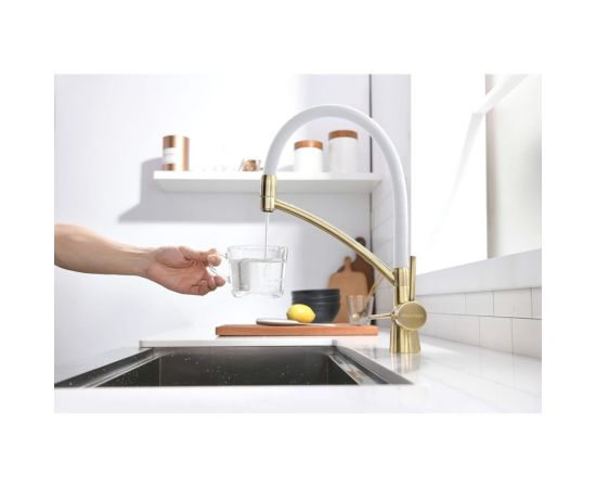 Смеситель для кухни Paulmark Sigen бронза, белый шланг, резиновый излив Si213111-BRw – изображение 6