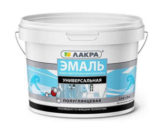 Универсальная акриловая эмаль Лакра белая, полуглянцевая, 2.4 кг 90003485856 