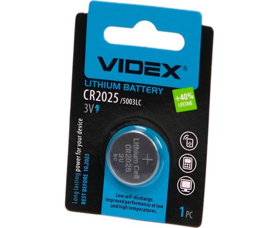Литиевый элемент питания VIDEX CR2025 1 шт. в блистере VID-CR2025-1BL 