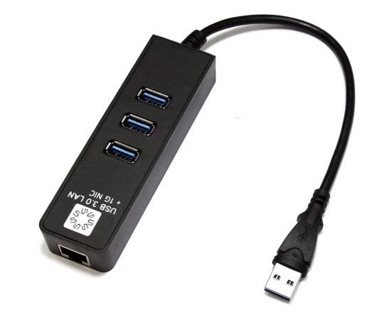 Сетевая карта 5bites USB 3.0 - RJ45 1 гигабит, 3-х портовый USB разветвитель 10см UA3-45-04BK 
