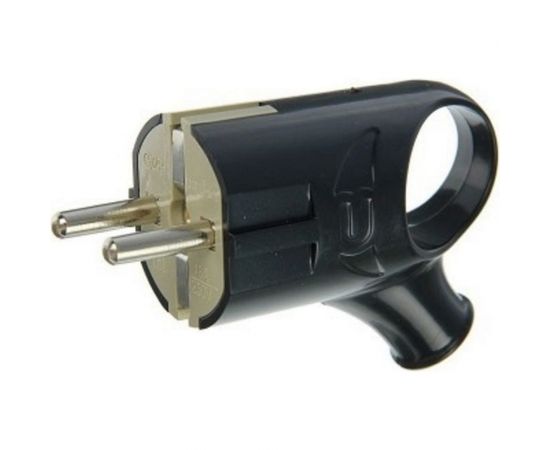 Разборная угловая вилка АБК-СИЛА с кольцом, с заземляющим контактом 16А 220В черная 2901006 