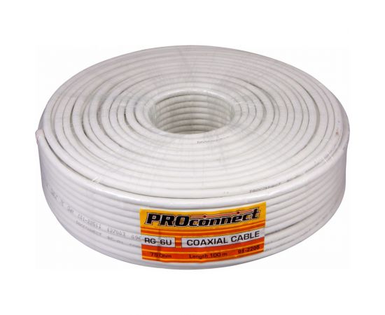 Кабель RG-6U+Cu, 48%, 75 Ом, 100м, белый PROCONNECT 01-2206 