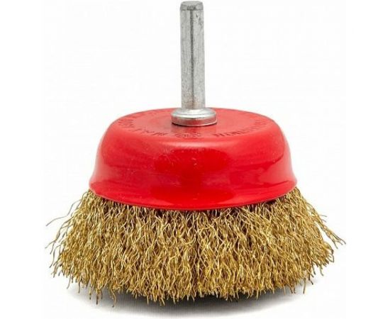 Щетка чашка со шпилькой (50 мм; латунированная витая проволока) для дрели КЕДР 208027 