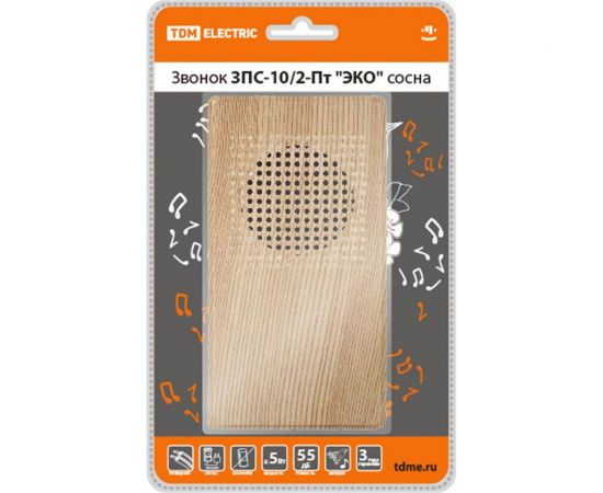 Звонок TDM ЗПС-10/2-Пт ""ЭКО"" сосна, проводной, без кнопки, сеть, ""птичка"" SQ1901-0026 – изображение 2