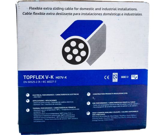 Монтажный гибкий провод Top Cable 1x2.5 голубой TOPFLEX V-K H07V-K 131A002MR100 (100м) – изображение 3