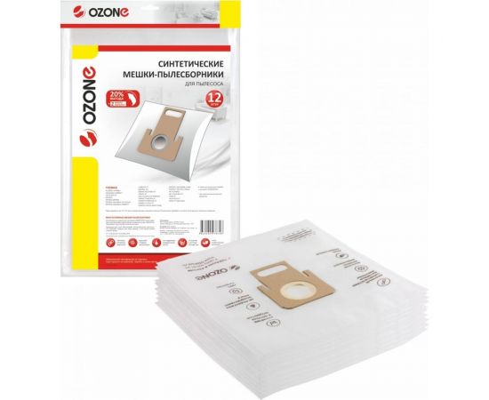 Мешки-пылесборники синтетические 12 шт + 2 микрофильтра для пылесоса Ozone XXL-60 – изображение 4