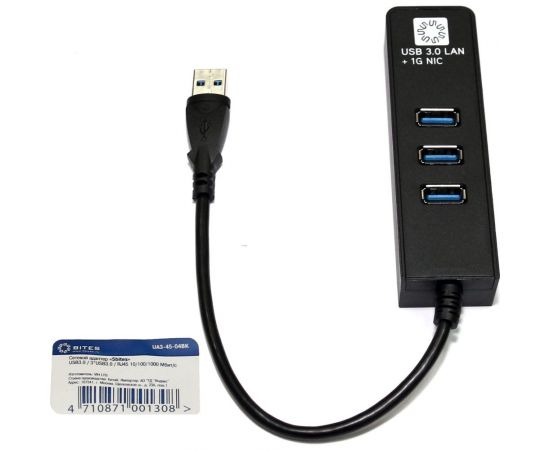 Сетевая карта 5bites USB 3.0 - RJ45 1 гигабит, 3-х портовый USB разветвитель 10см UA3-45-04BK – изображение 4