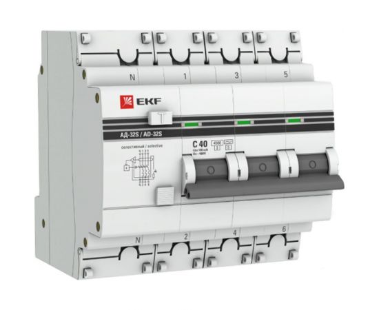 Дифференциальный автомат EKF PROxima АД-32 селективный, 3P+N, 40А/300мА, SQ DA32-40-300S-4P-pro 