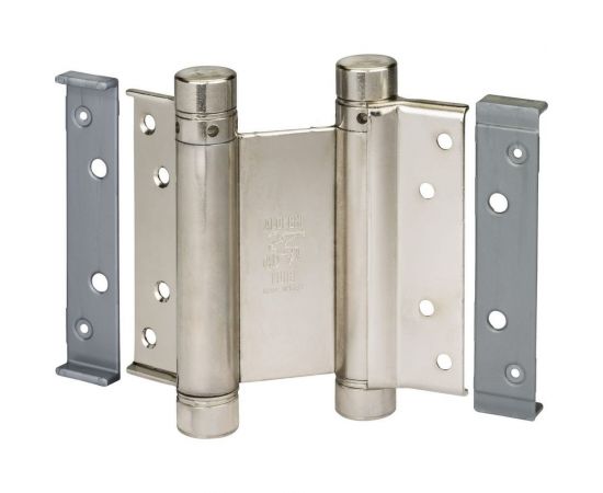 Барная пружинная петля двойного действия ALDEGHI LUIGI SPA 100х37х33 мм, цвет: никель, к-т: 2 шт + ключ с декоративными шурупами 101AN100B2 