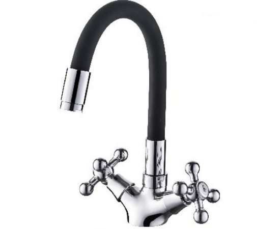 Смеситель для кухни LEDEME гибкий шланг, крест, чёрный, L1319-2 65841 