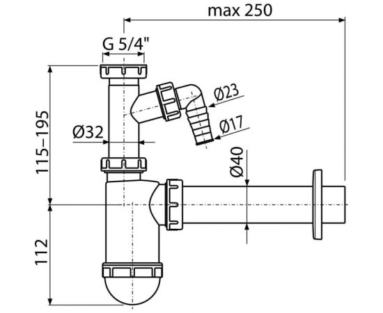 Сифон для умывальника Alca Plast DN40, со штуцером и накидной гайкой 1 1/4"" A43P – изображение 2