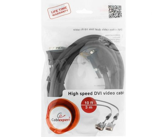 Кабель Cablexpert DVI-D dual link, 25M/25M, 3.0м, черный, экран, ферритовые кольца CC-DVI2-BK-10 – изображение 3