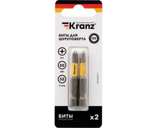 Бита (2 шт; PH1x50 мм; сталь S2) для шуруповерта KRANZ KR-92-0413-1 – изображение 3