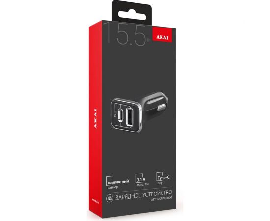 Универсальное автомобильное зарядное устройство AKAI CH-6D09 USB A + Type C, 3.1 А, черный CH-6D09B – изображение 3