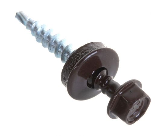 Саморезы Зубр для крепления кровельных материалов к деревянной обрешетке, цвет RAL 8017 шоколадно-коричневый, оцинкованный, 4,8x35мм, 1800шт 4-300310-48-035-8017 – изображение 4