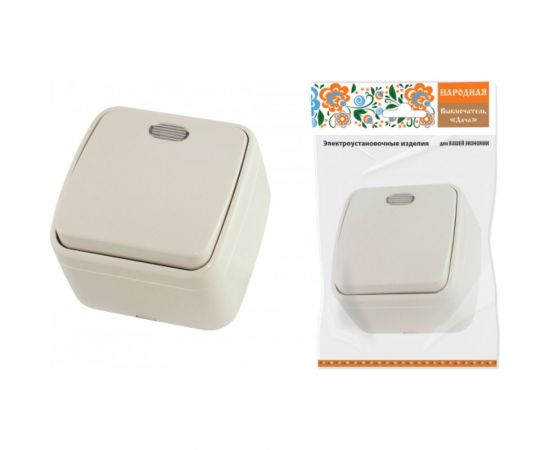 1-клавишный выключатель TDM открытой установки с подсветкой IP20 10А, слоновая кость Дача Народная SQ1824-0018 