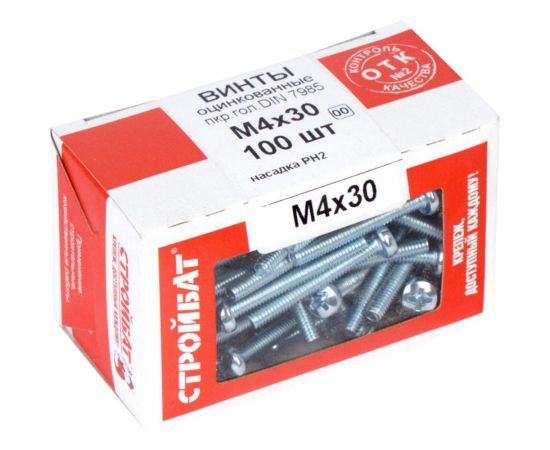 Оцинкованный винт с полукруглой головкой Стройбат DIN 7985 М4x30 мм 100 шт. 2631038 106111 – изображение 3