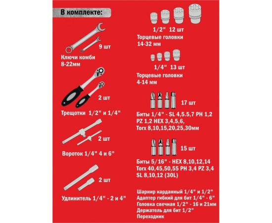 Набор головок МастерАлмаз 82 предмета, в кейсе 10501044 – изображение 10