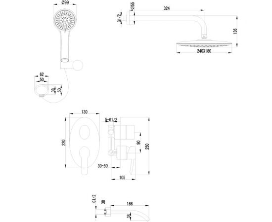 Смеситель Lemark Atlantiss LM3222C для ванны и душа, встраиваемый LM3222C – изображение 2