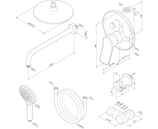 Набор: смеситель для ванны/душа AM.PM, X-Joy верхний душ, с держателем, душевой набор FB85A1RH20 – изображение 2