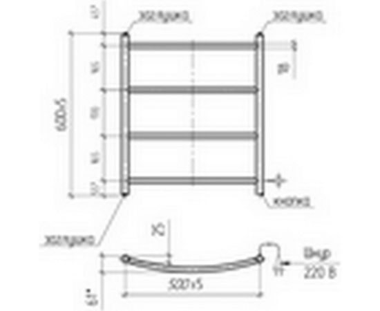 Электрический полотенцесушитель ТЕРА Ребро 500х600 с греющим кабелем, 5 перекладин ПСН-10-02 – изображение 2