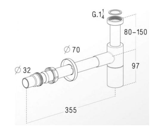 Сифон для умывальника Nicoll из хромированной латуни, без выпуска, резьба 1 1/4 L3520-0501080 – изображение 2