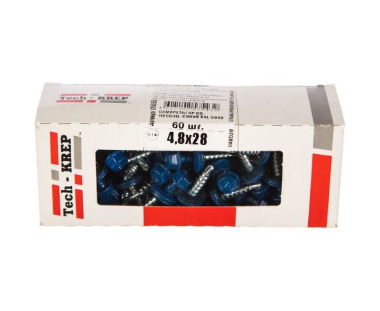 Кровельный саморез Tech-Krep КР сверло 4,8х28 RAL-5005 насыщенный синий 60 шт, коробка с окном 125555 – изображение 2