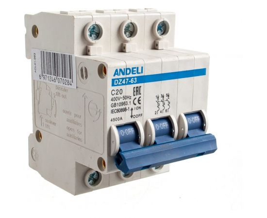 Автоматический выключатель ANDELI DZ47-63/3P 20A 4.5kA х-ка C ADL01-093 – изображение 2