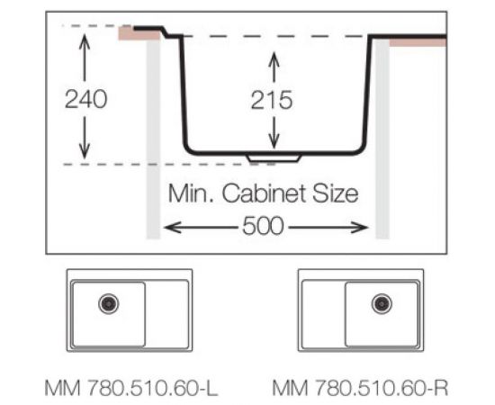 Кухонная мойка TOPZERO нержавеющая сталь MM780.510.60.GT10K R – изображение 3