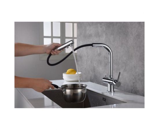 Смеситель для кухни с подключением фильтра и выдвижной лейкой Timo Saona хром 2356/00FL – изображение 3