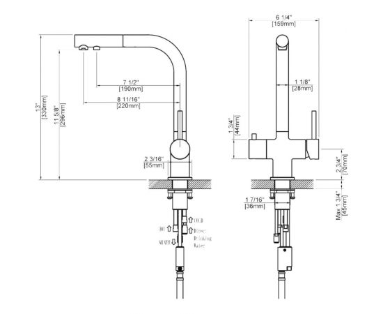 Смеситель для кухни с подключением фильтра и выдвижной лейкой Timo Saona хром 2356/00FL – изображение 6