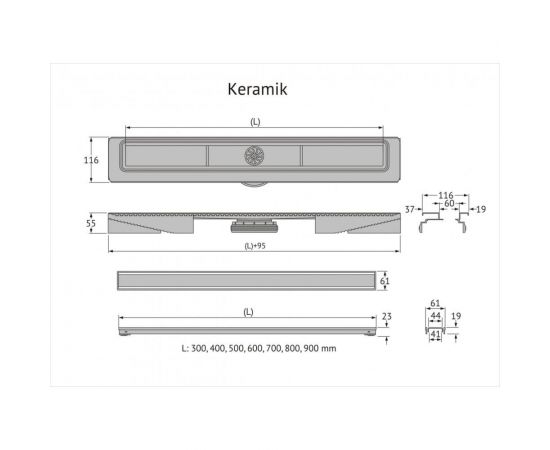 Напольный желоб водосток BERGES B1 Keramik 600 S-сифон, D50, H60, боковой выпуск, 42l/m 090117 – изображение 8