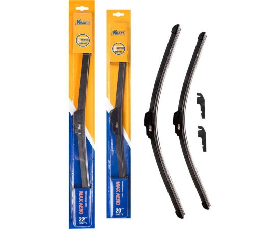Комплект бескаркасных щеток стеклоочистителя 550/500 мм, 1 адаптер KRAFT 830909 