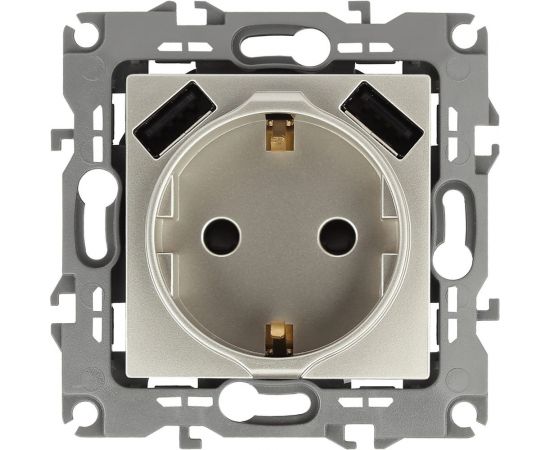 Розетка ЭРА Elegance 14410904 2PE, 16A/250В, шторки, с 2xUSB, 5В 3А, шампань, 10/100/2000 Б0047870 