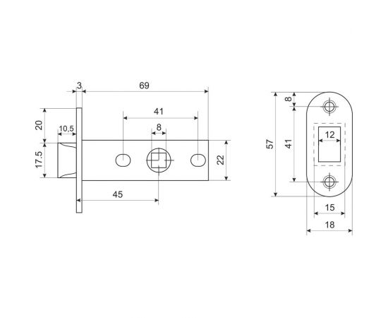 Защелка Аллюр L45-8-R18 AB (старая бронза; овальная торцевая планка 18 мм; без ручек) 11574 – изображение 2
