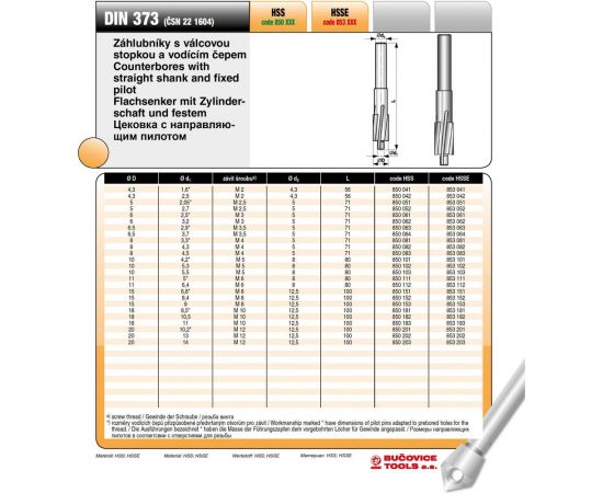 Цековка (8.5/18х100 мм; 180 гр.; M10; HSSE) Bucovice Tools 853181 – изображение 2