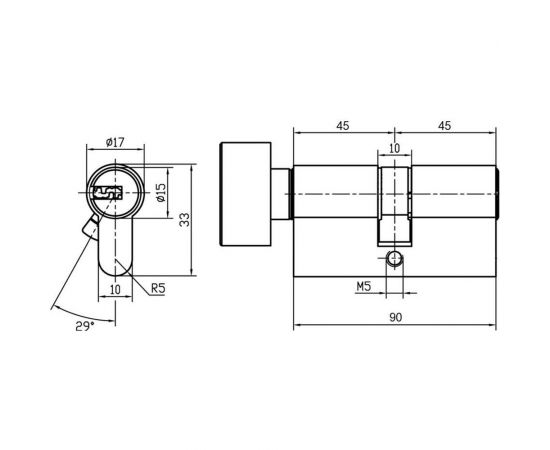 Цилиндр DOORLOCK V 2200Z N серия Variant, никелированный, 45x45 мм, кл/пов. кнопка, 5 ключей 79013 – изображение 3