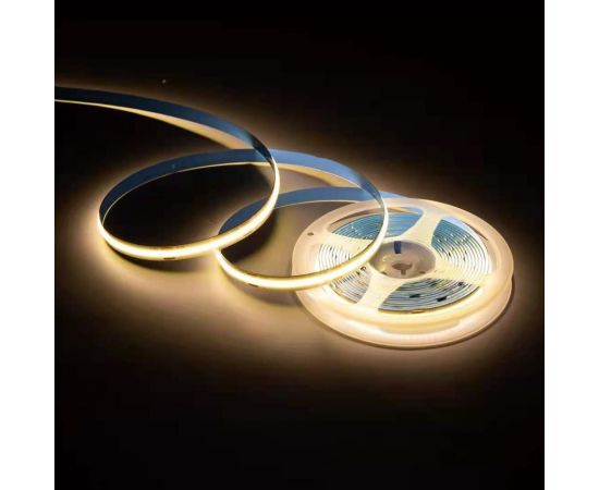 Светодиодная лента Apeyron 24В, 10Вт/м, COB, 528д/м, IP20, 900Лм/м, подложка 8мм, 5м, теплый белый 00-377 