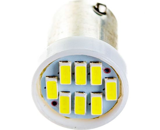 Автолампа диод SKYWAY T9, 12V, 8 SMD, Блистер с цоколем, 1-контакт, Белая, комплект 2 шт., габариты, номер S08201363 