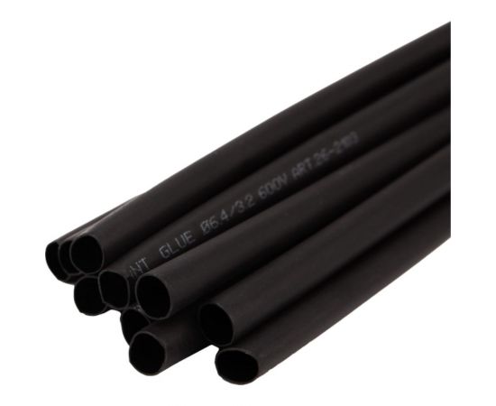 Термоусаживаемая двустенная клеевая трубка REXANT 6,4/3,2 мм черная 10 шт по 1 м 26-2103 