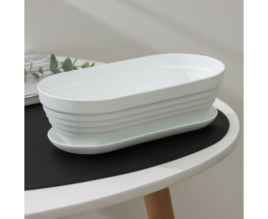 Горшок для кактуса с поддоном СИМАЛЕНД Алиса 0.9 л, 22x12х7 см, белый 4330133 